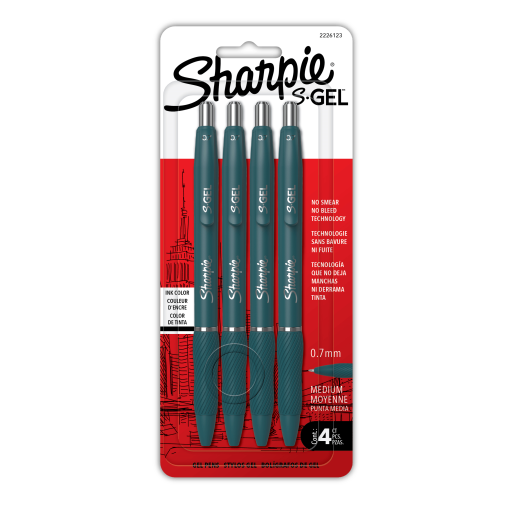 Sharpie S-Gel, stylos gel, pointe moyenne (0,7 mm), corps Teal Crush, encre noire, paquet de 4