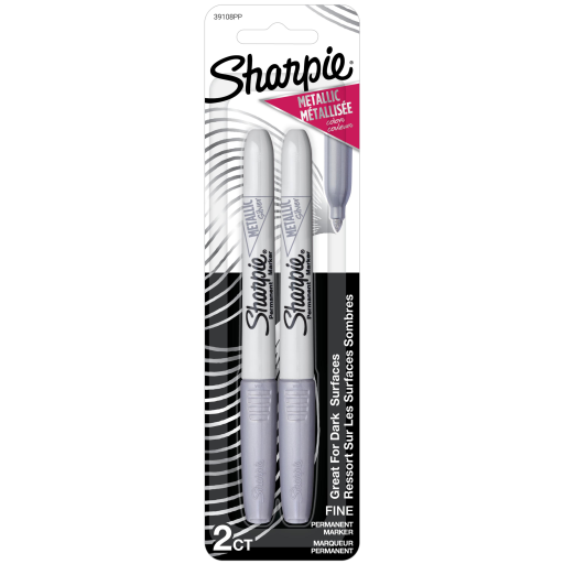 Marqueurs permanents métalliques Sharpie, pointe fine, argent, paquet de 2