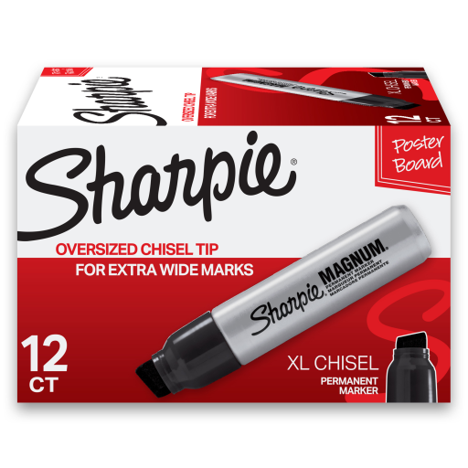 Marqueur permanent Sharpie Magnum, pointe biseautée extra large, idéal pour les panneaux d'affichage, noir, 1 unité