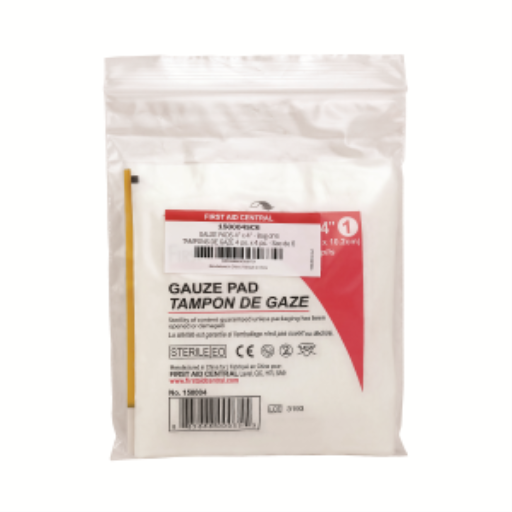Gauze Pads, Sterile, 10.2 x 10.2 cm (4" x 4"), 6 per Bag