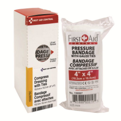 Compress Pressure Bandage with Ties, 10.2 x 10.2 cm (4" x 4"),1/box