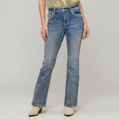 Westfield Eagle Women’s Embroidered Bootcut Jeans. Wings & Rose Bling Denim