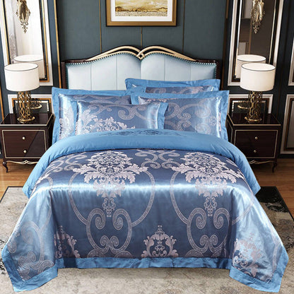 4-Piece Cotton Jacquard Bedding Set – Embroidered Floral Wedding Duvet Cover & Sheet Set