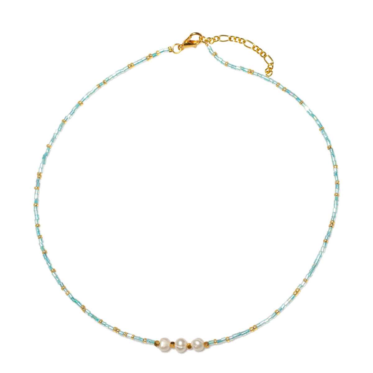 Collier court triple perles et perles de rocaille
