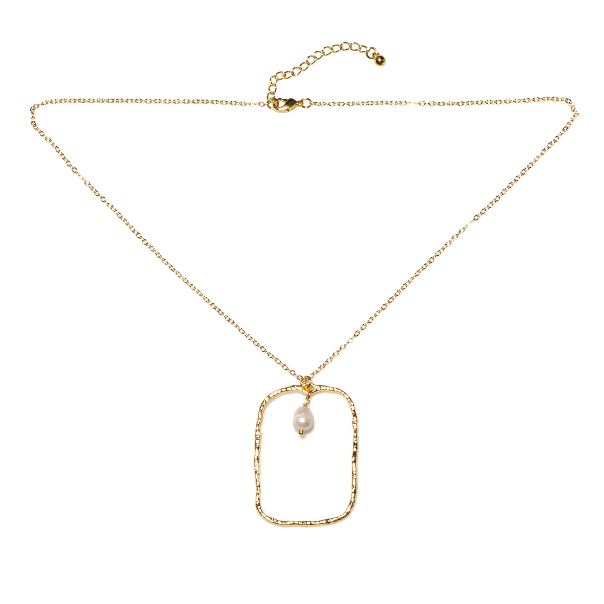 Pendentif rectangulaire martelé avec perle en plaqué or
