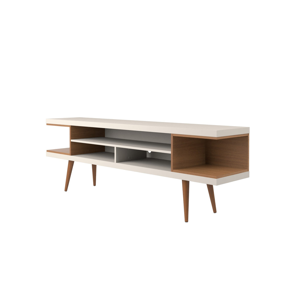 Eureka Modern 70.47" TV Stand with 4 Shelves - Off White Gloss/Maple Cream