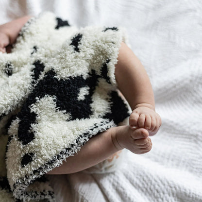 Doudou Couverture Bébé Imprimé Vache Noir et Blanc Cassé