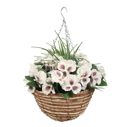 Composition florale artificielle Camila en panier suspendu
