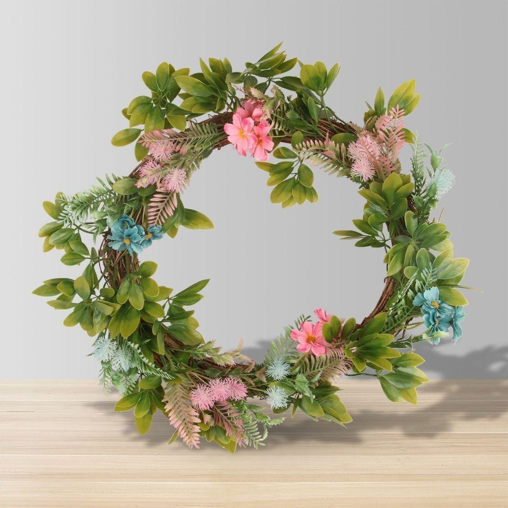 Couronne florale artificielle pastel 48 cm