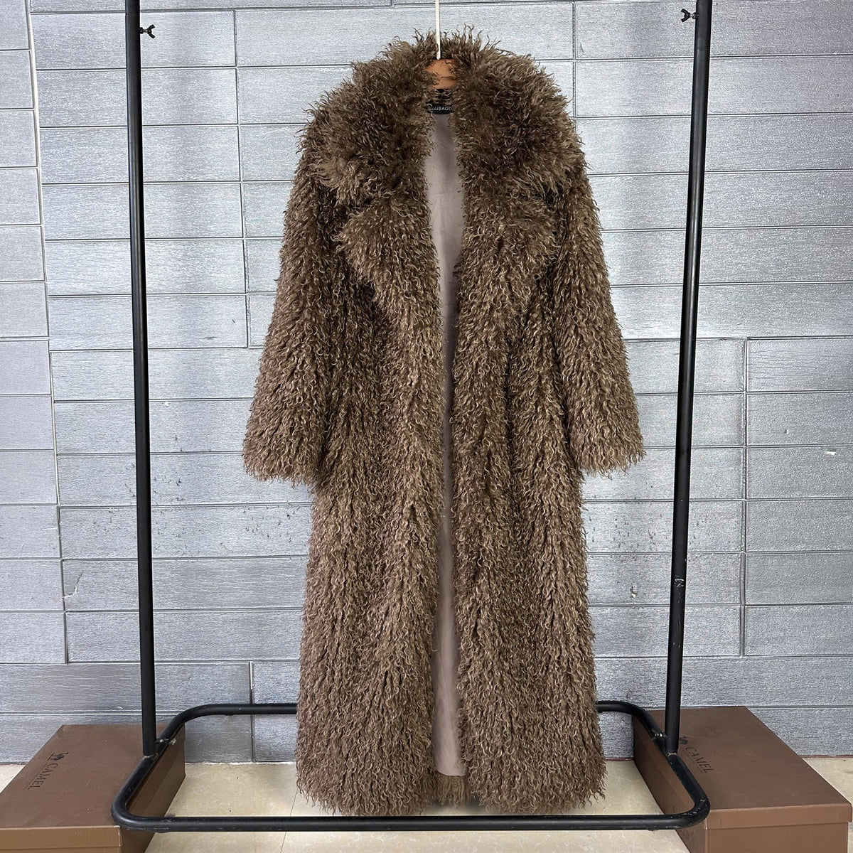 Women's Elongated Faux Fur Coat with Tailored Lapel