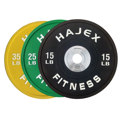 HAJEX Olympic Competition Steel Hub Bumper Plates Colored - 15, 25, 35, 45, 55 LB