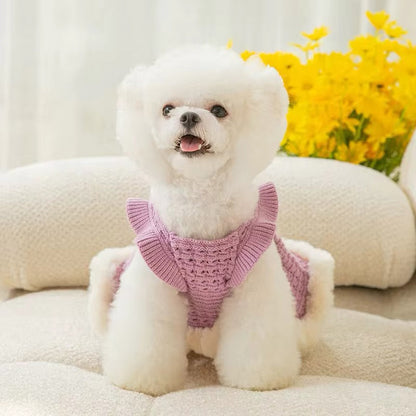Robe Bridgette pour chiens – Robe en tricot pour chiens avec bordure en fourrure