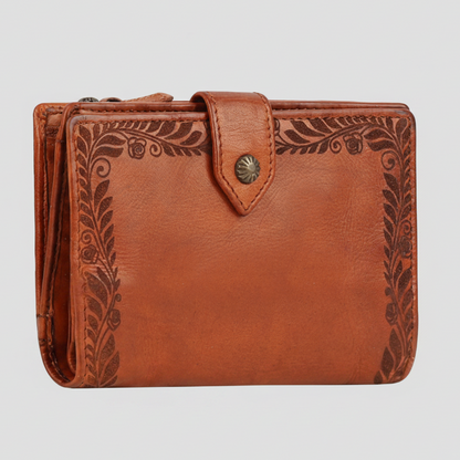 MET Women’s Leather Wallet. Bifold Organizer with Laser-Engraved Floral Details