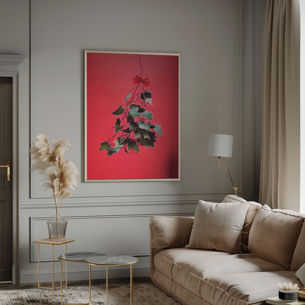 Décoration murale Houx avec nœud rouge