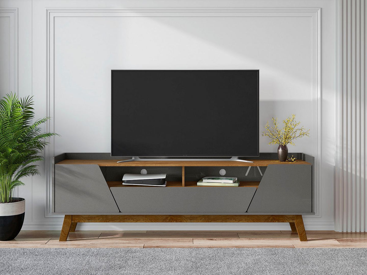 Meuble TV Malmo Modern 180 cm avec 2 tiroirs - Gris/Marron