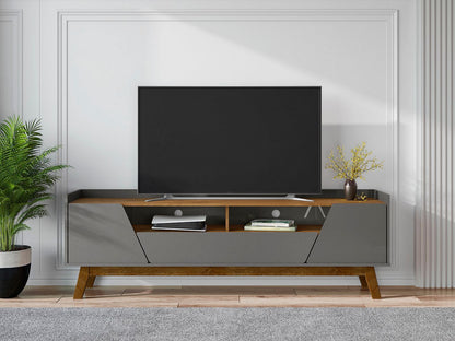 Meuble TV Malmo Modern 180 cm avec 2 tiroirs - Gris/Marron