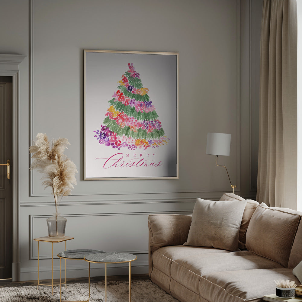 Impression sur toile Arbre de Noël floral rose