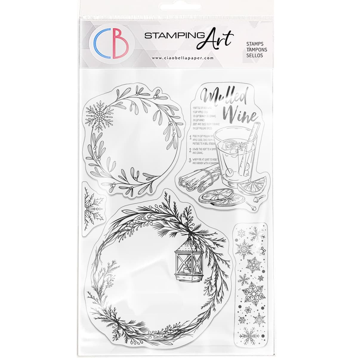 Ciao Bella Set de tampons transparents 6"x8" Couronnes & Vin chaud