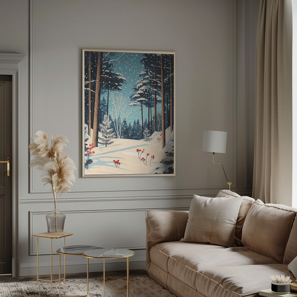 Décoration murale Noël Forêt enneigée Impression sur toile