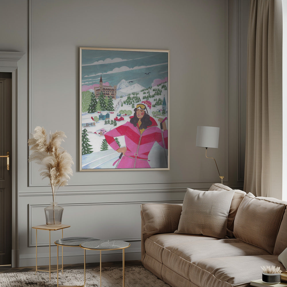 Tableau mural Scène d'hiver Femme à ski - Impression sur toile