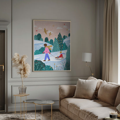 Tableau mural "Promenade en luge enneigée 2" sur toile