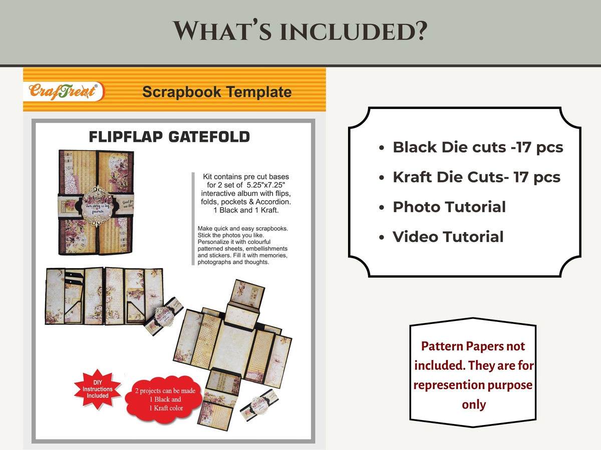 CrafTreat Scrapbook Blanks - FlipFlap Gatefold - Black & Kraft Color