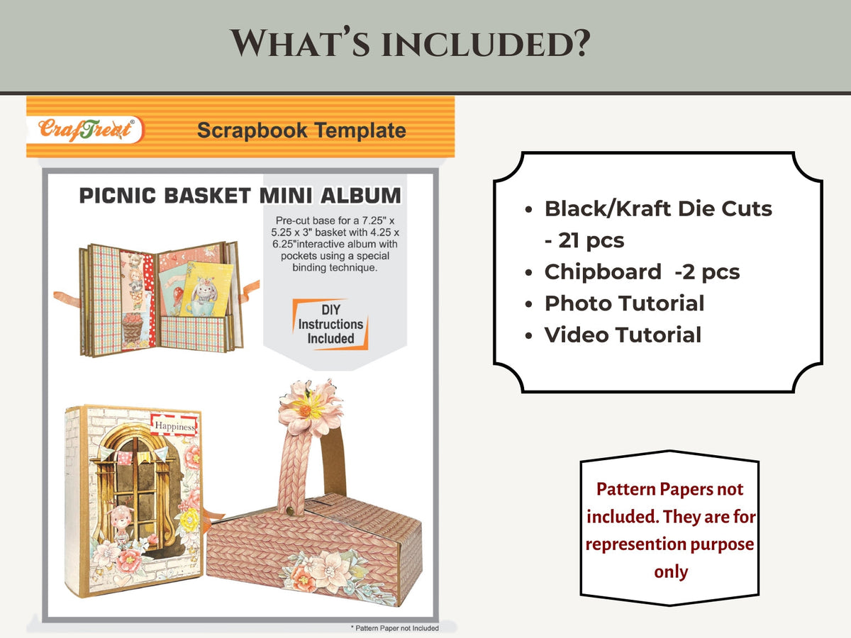 CrafTreat Picnic Basket Mini Album DIY Scrapbook Blank - Kraft