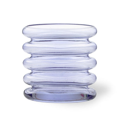 Vase en verre répétitif - Soufflé à la bouche, motif ondulé bleu-violet