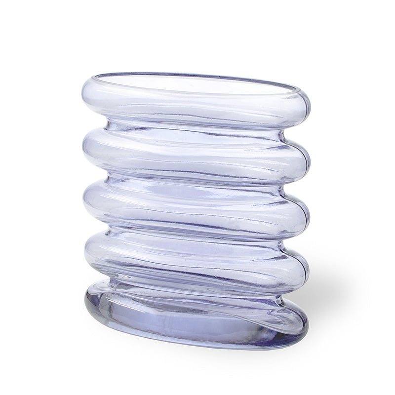 Vase en verre répétitif - Soufflé à la bouche, motif ondulé bleu-violet