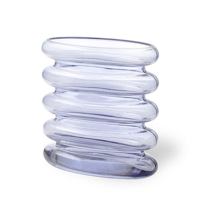 Vase en verre répétitif - Soufflé à la bouche, motif ondulé bleu-violet