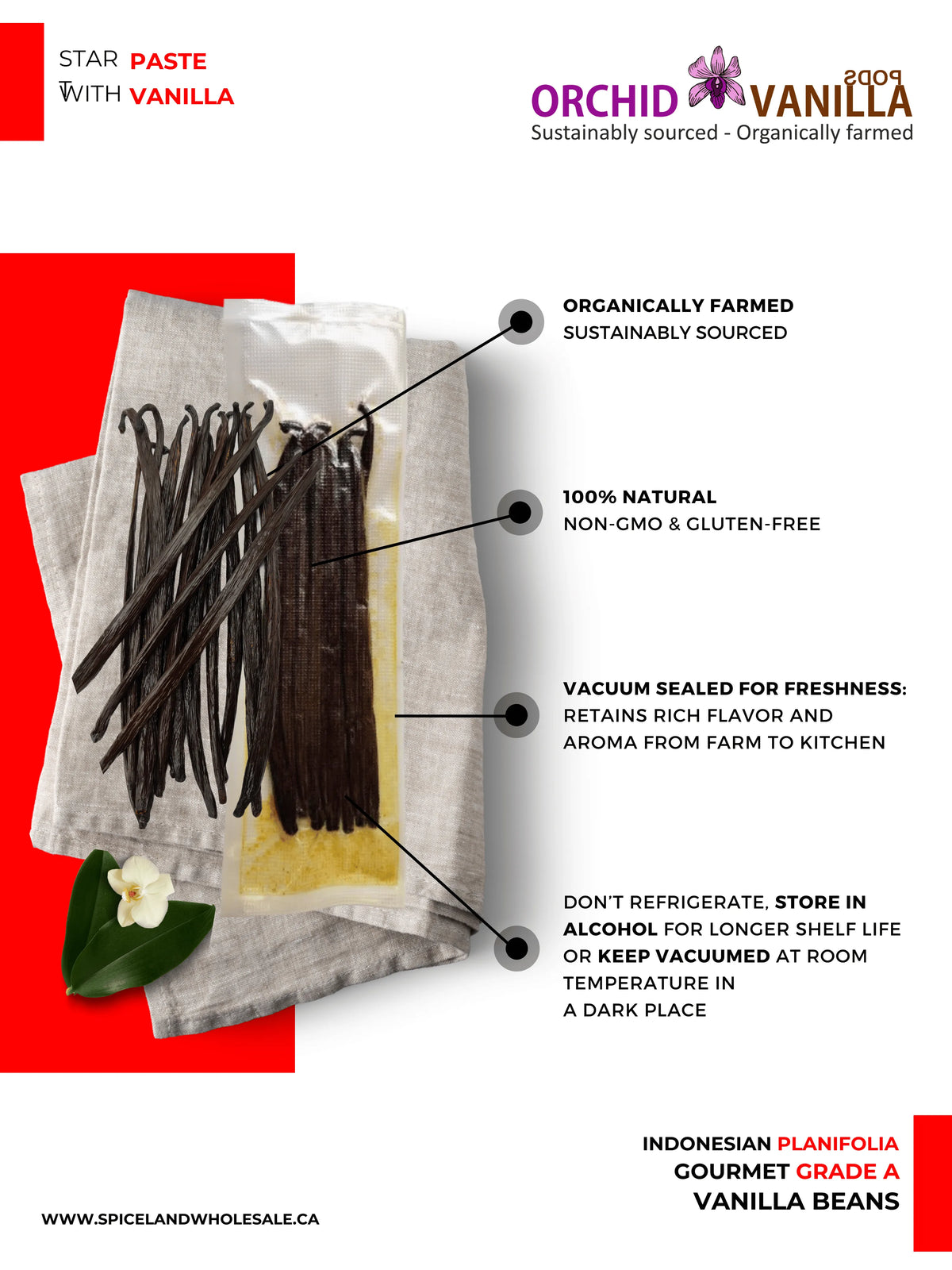 Indonesian Vanilla (Sumatra) Planifolia Gourmet Grade-A Beans<br>For Extract And Baking<BR>By Pound
