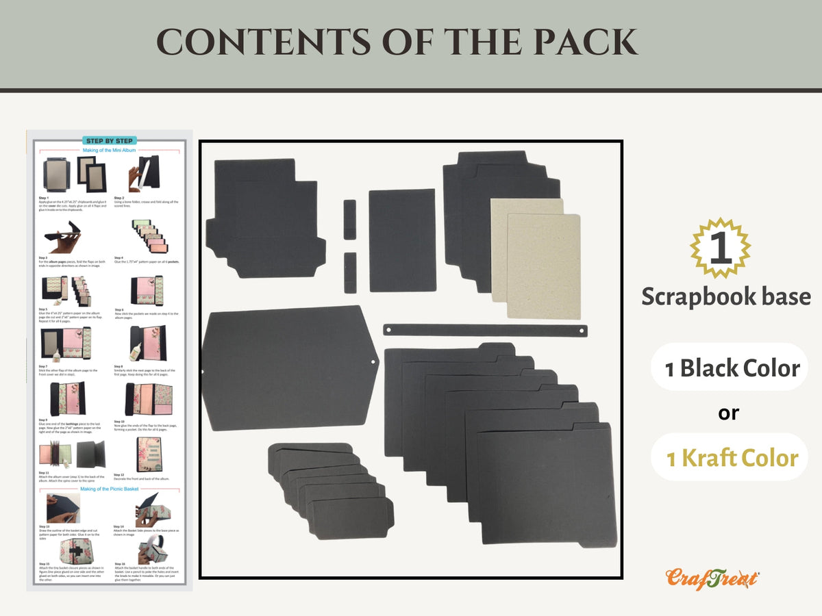 CrafTreat Picnic Basket Mini Album DIY Scrapbook Blank - Black