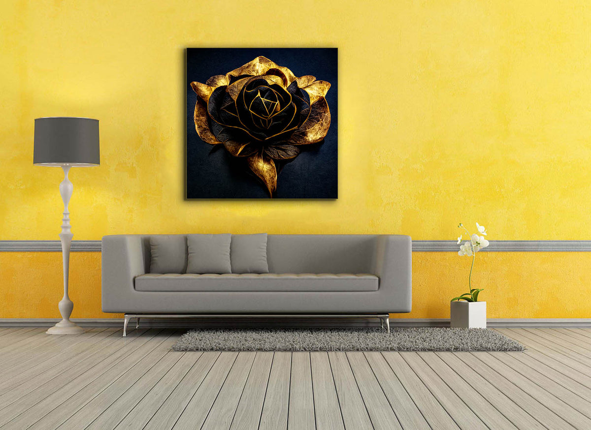 Impression sur toile-Fleur noire et or-Art mural
