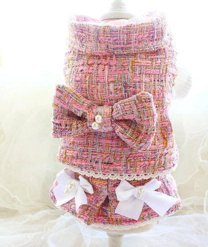 Baby Doll Tweed Dog Dress Set | Formal Skirt and Top Outfit