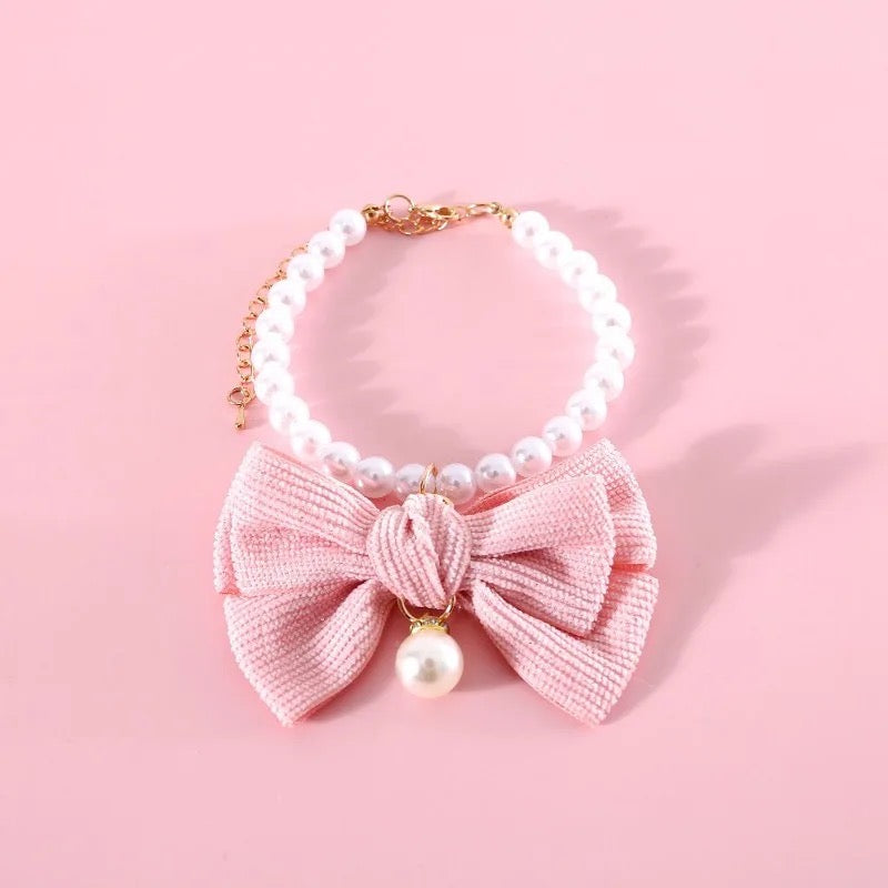 Babygirl Bow Dog Necklace | Pearl Bow Pet Collar