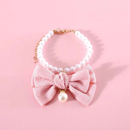 Babygirl Bow Dog Necklace | Pearl Bow Pet Collar