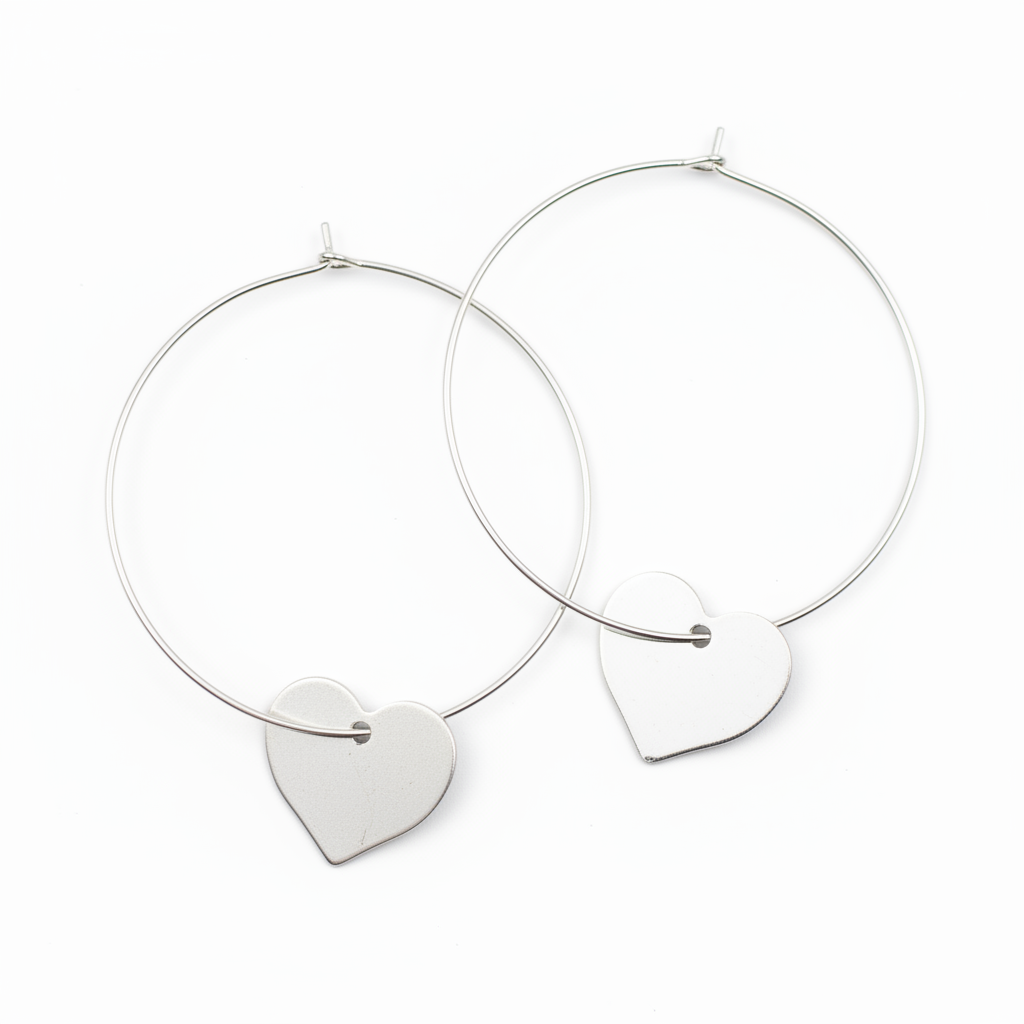 Silver Plate Heart On Hoop Earrings