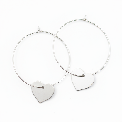 Silver Plate Heart On Hoop Earrings