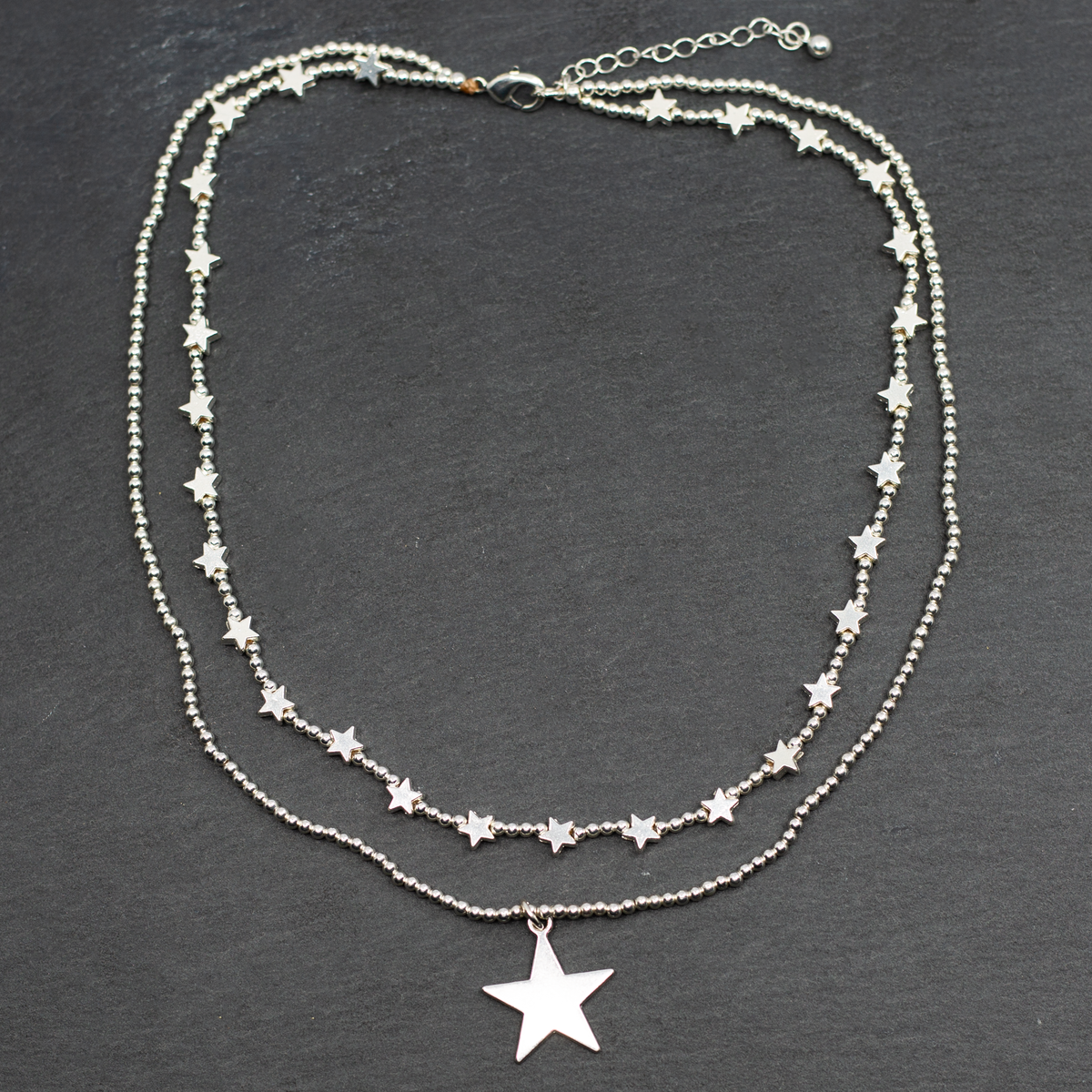 Silver Plate Double Strand Star Charm Necklace