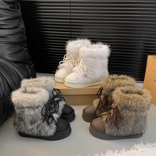 Women’s Fleece-Lined Snow Boots – Warm Height-Increasing Winter Boots with Thick Sole