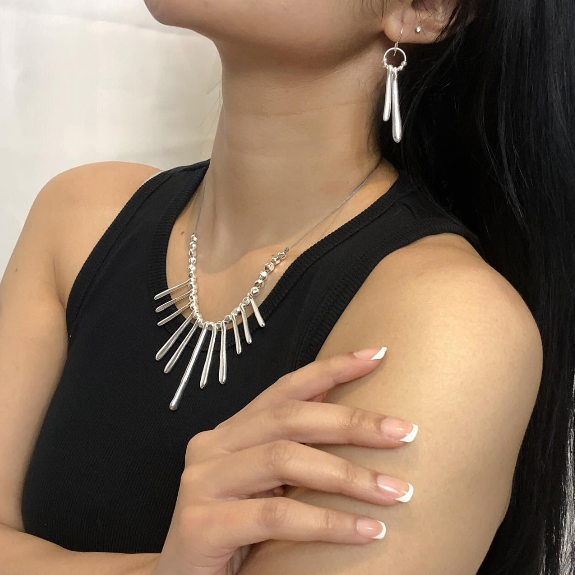 Boucles d'oreilles pendantes doubles en plaqué argent
