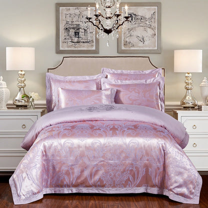 4-Piece Cotton Jacquard Bedding Set – Embroidered Floral Wedding Duvet Cover & Sheet Set