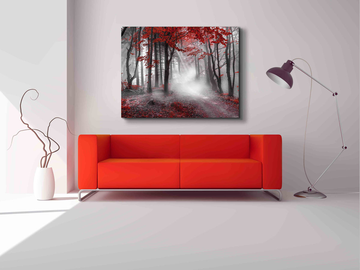 Œuvre d'art imprimée - Forêt rouge isolée - Décoration murale