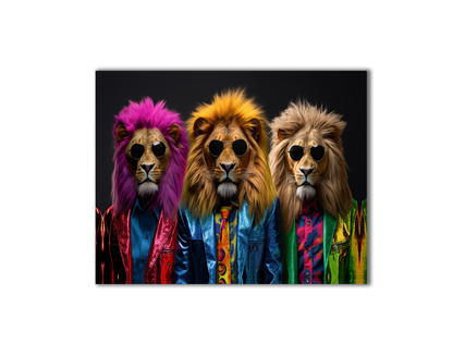 Décoration murale Faune sauvage - Les trois lions cools - Impression sur toile - Vernis doré