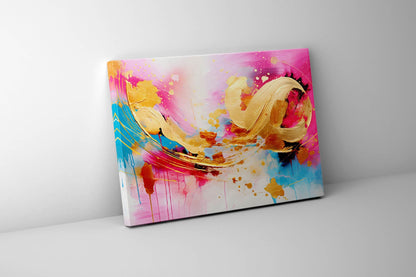 Fuchsia & Gold Abstract Canvas Wall Art | 47 × 35 inches