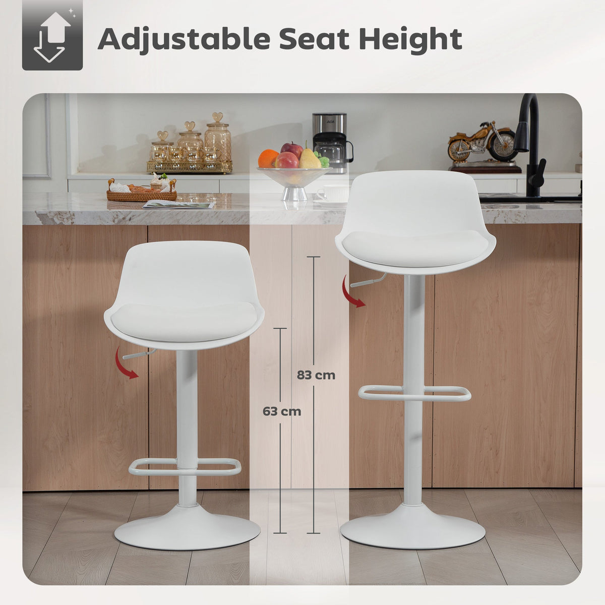 Tabourets de bar/comptoir Zee (lot de 2) avec hauteur réglable et siège pivotant - Blanc