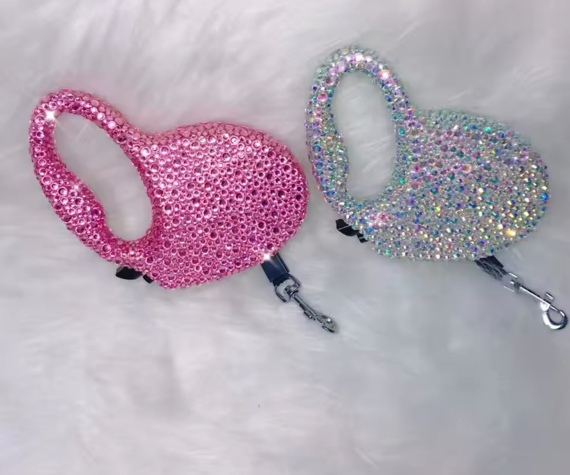 Enrouleur de laisse Bling-Bling – Laisse rétractable de luxe avec strass pour chien