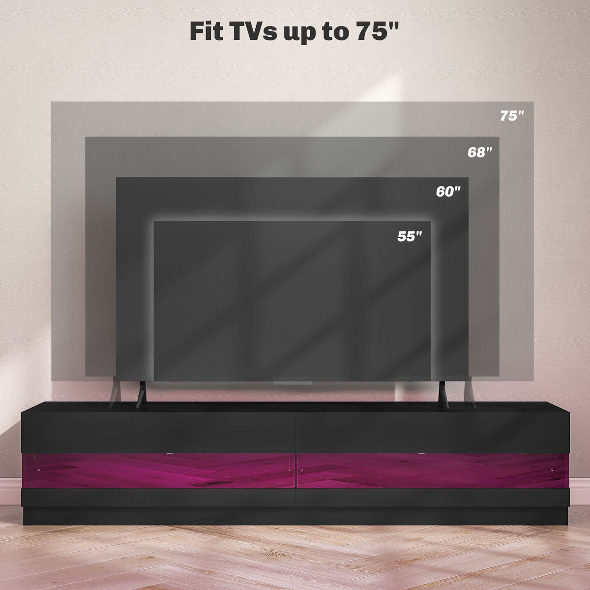 Meuble TV Hart lumineux pour téléviseurs jusqu'à 75" - Noir brillant