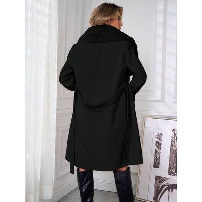 Women’s Elegant Double-Breasted Trench Coat with Tie Belt – Classic Longline Outerwear Jacket