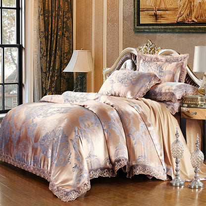Jacquard Cotton Four‑Piece Luxury Bedding Set – Pure Cotton Duvet Cover &amp; Silk‑Satin Finish Bed Sheet